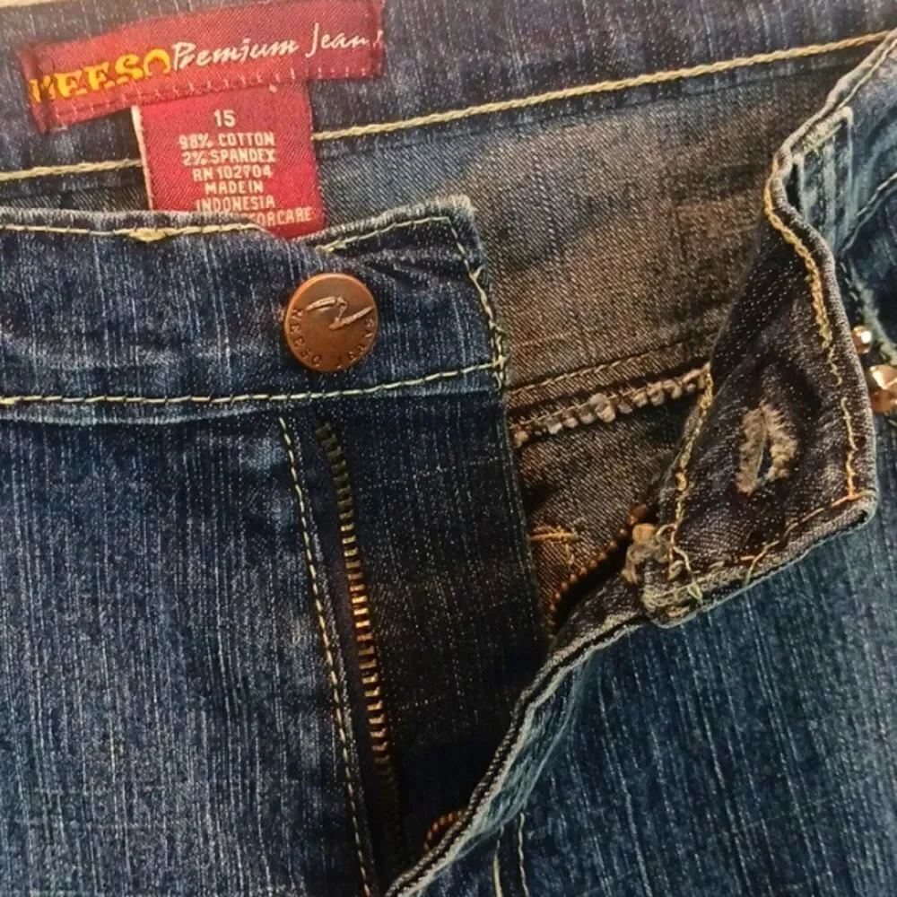 Y2K NEESO medium wash boot cut silver studded premium jeans sz 15